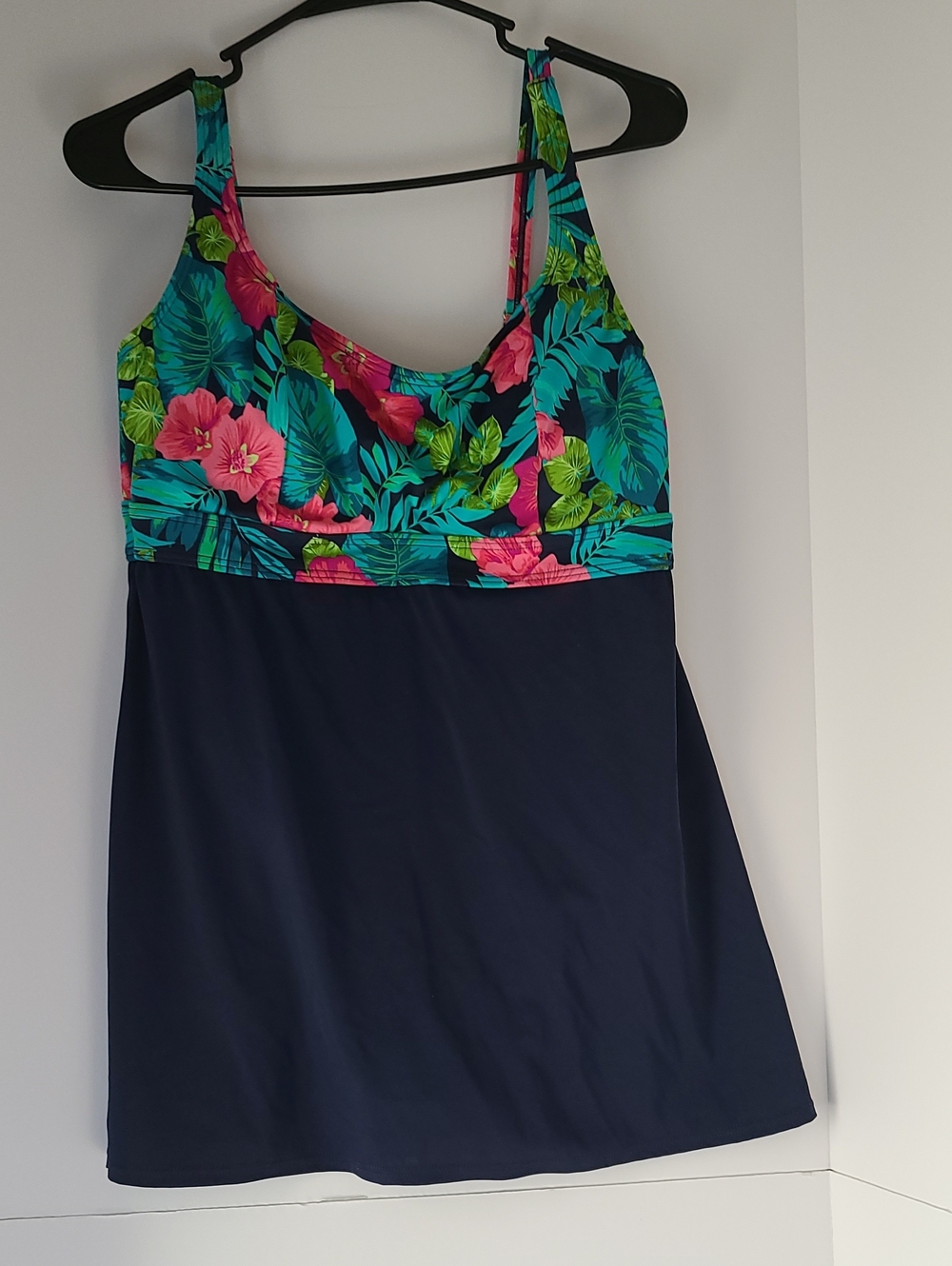 Tropical Floral Navy Tank One-Piece  Skirt Swimsuit Size 12
